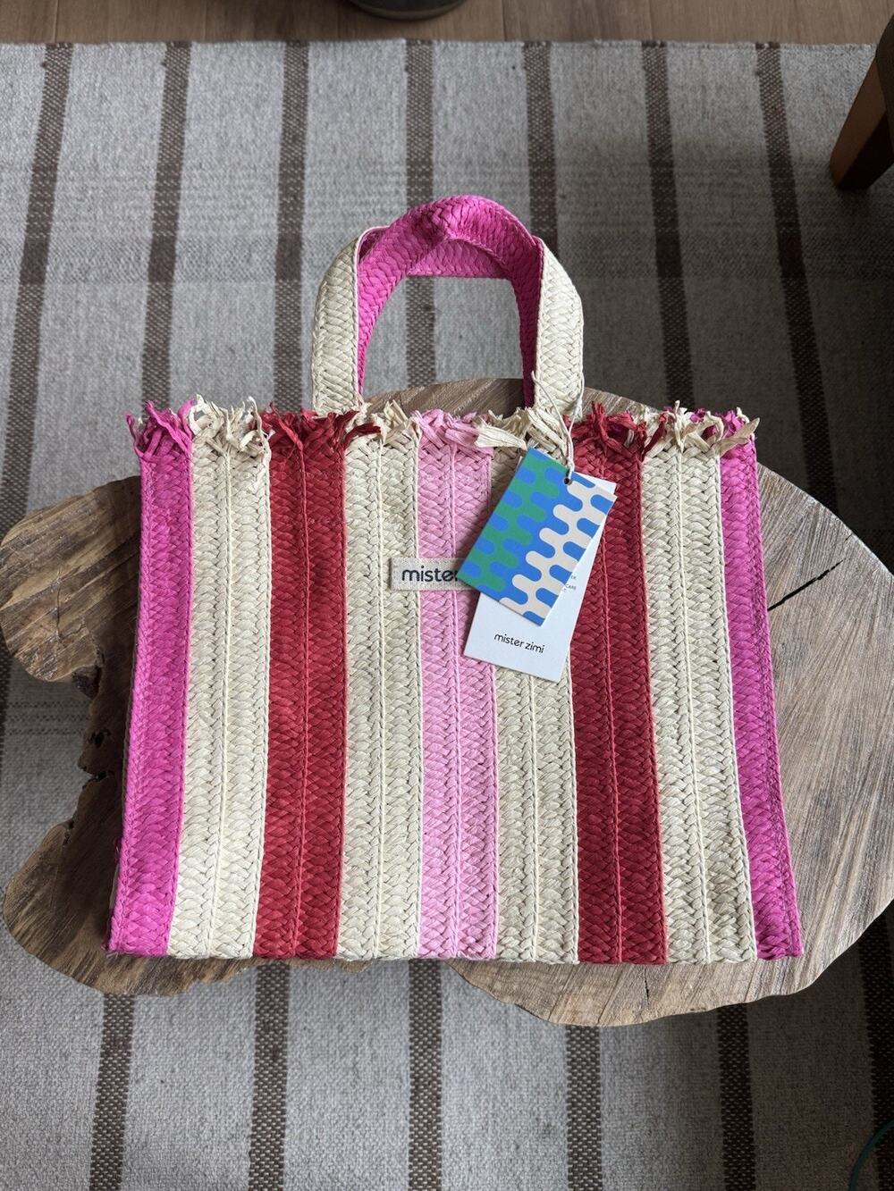 Mister Zimi Summer Bag Tote Beach Straw Sorbet Stripe Pink Red New Resort Vaca